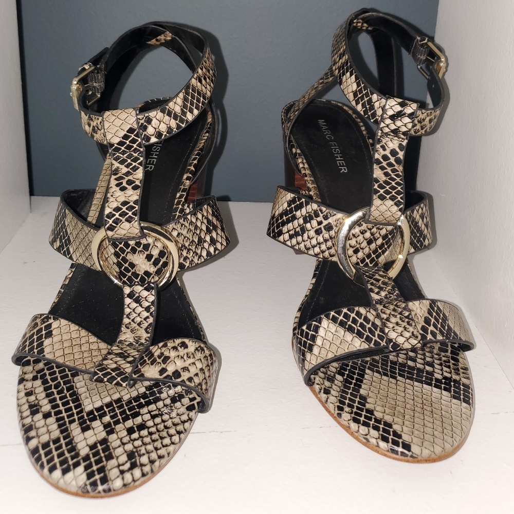 Marc Fisher Animal Print Skin Sandals/Heels with metal details & buckle